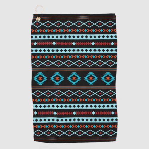 Aztec Blues Reds Black Mixed Motifs Pattern Golf Towel