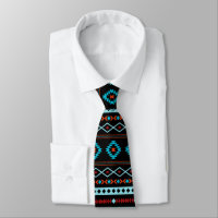 Aztec Blues Reds Black Mixed Motifs Rpt Pattern