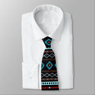 Aztec Blues Reds Black Mixed Motifs Rpt Pattern Neck Tie