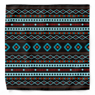 Aztec Blues Reds Black Mixed Pattern Bandana