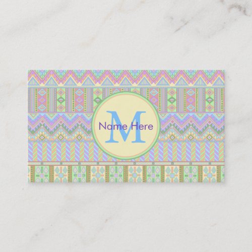 Aztec Boho Pastels Monogram Calling Card Zigzag