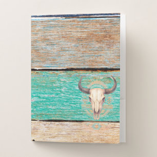 Aztec Boho Skull, weathered wood Pocket Folder