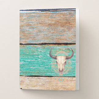 Aztec Boho Skull, weathered wood Pocket Folder