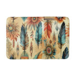 Aztec Boho Tribal Blue Feathers Bath Mat