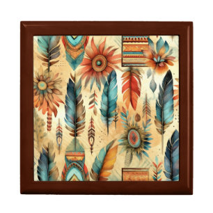Aztec Boho Tribal Blue Feathers Gift Box