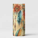 Aztec Boho Tribal Blue Feathers Pillar Candle