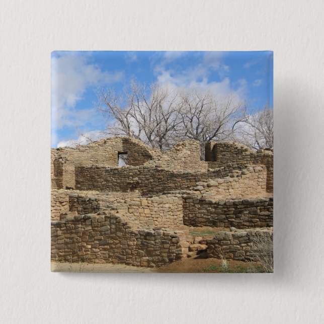 aztec brick ruins with nice sky pinback button (Front)