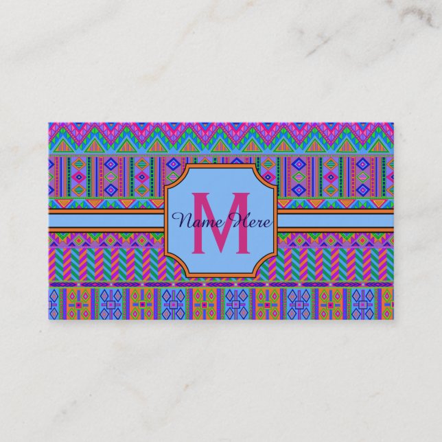 Aztec Bright Tribal Monogram Business Or Personal Business Card (Front)