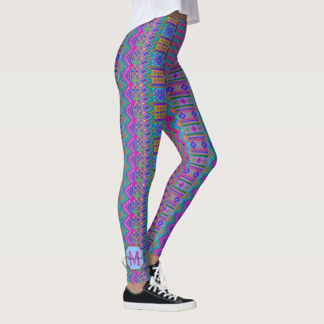 Aztec Bright Tribal Monogram Optional Girly Chic Leggings (Right)