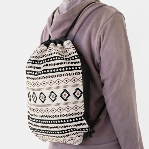 Aztec Brown Black Cream Mixed Motifs Pattern Beach Drawstring Bag