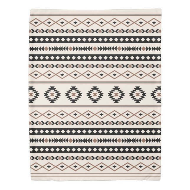 Aztec Brown Black Cream Mixed Motifs Pattern Duvet Cover (Front)