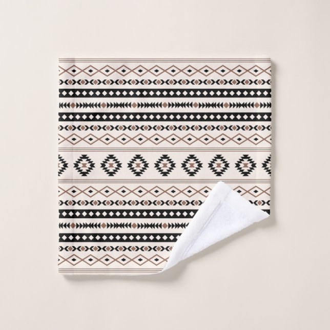 Aztec Brown Black Cream Mixed Motifs Pattern Wash Cloth (Wash Cloth)