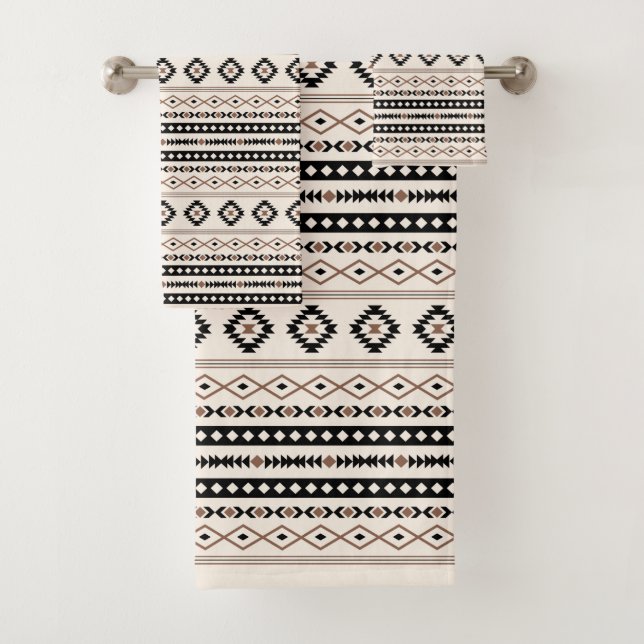 Aztec Brown Black Cream Mixed Motifs Rpt Pattern Bath Towel Set (Insitu)