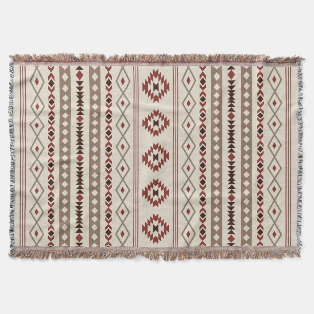 Aztec Browns Rust Cream Mixed Motifs V Pattern Throw Blanket (Front)