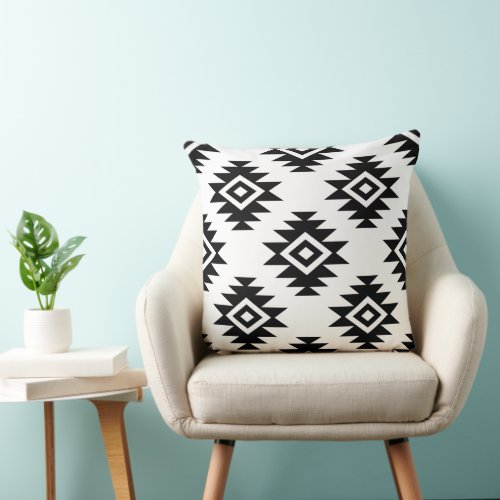 Aztec BW Symbol on White Big Pattern Throw Pillow