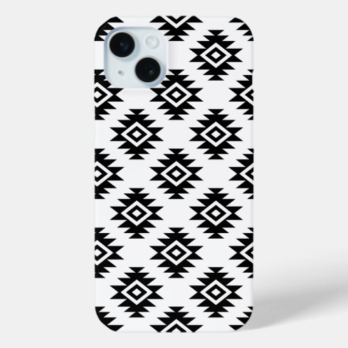 Aztec BW Symbol on White Pattern iPhone 15 Plus Case