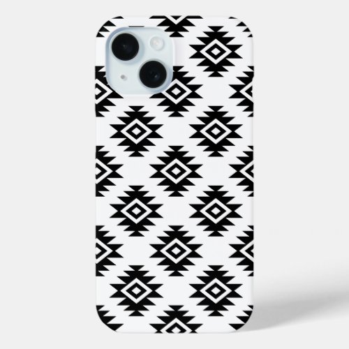 Aztec BW Symbol on White Pattern iPhone 15 Case