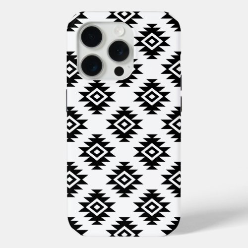 Aztec BW Symbol on White Pattern iPhone 15 Pro Case
