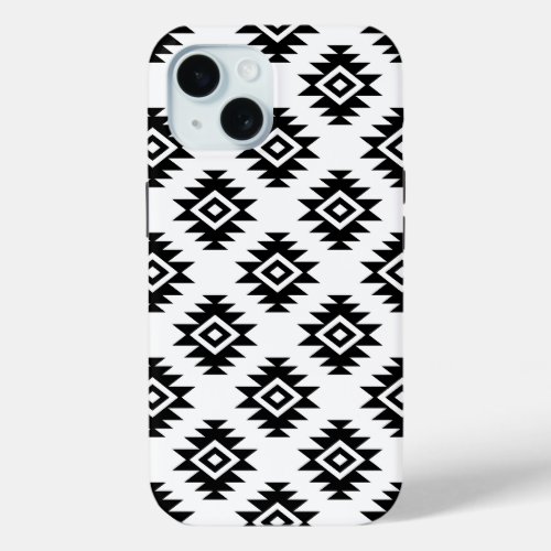 Aztec BW Symbol on White Pattern iPhone 15 Case