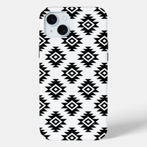 Aztec BW Symbol on White Pattern iPhone 15 Plus Case