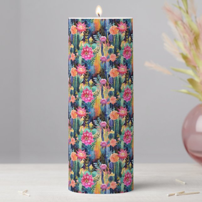 Aztec Cactus Pillar Candle (In Situ)