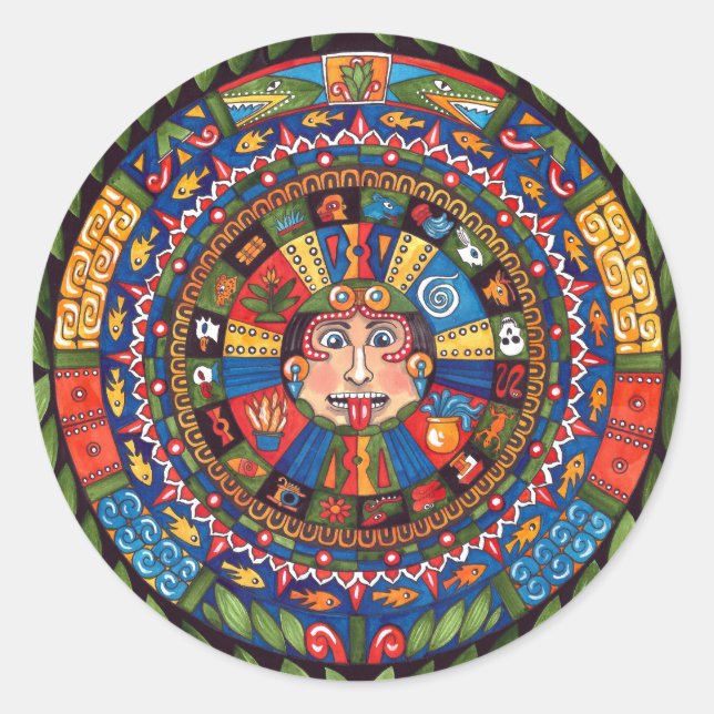 Aztec Calendar 3" round sticker (Front)