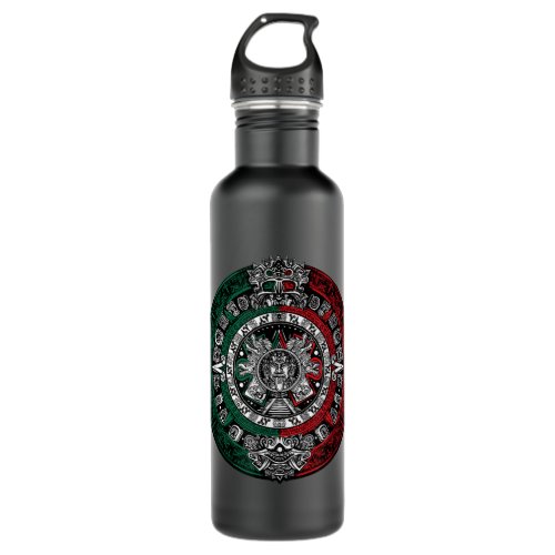 Aztec Calendar Azteca Sun Stone Mexico Flag  Stainless Steel Water Bottle