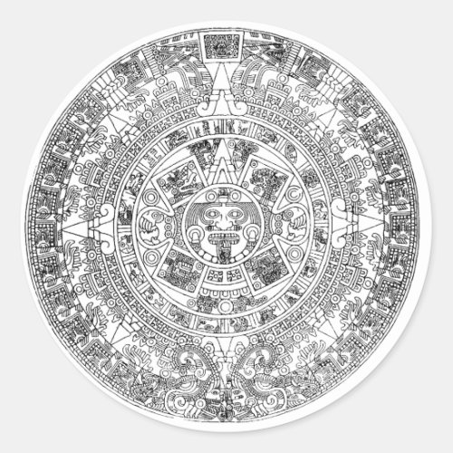 aztec calendar classic round sticker