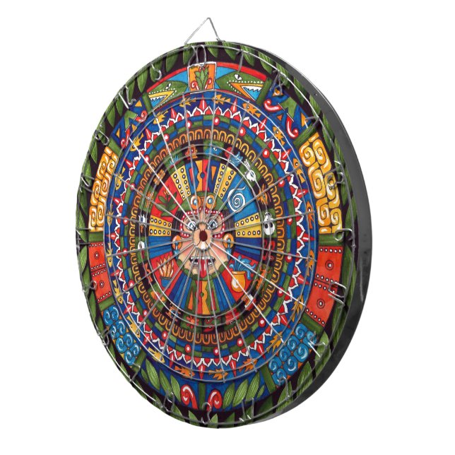 Aztec Calendar Dartboard With Darts (Front Right)