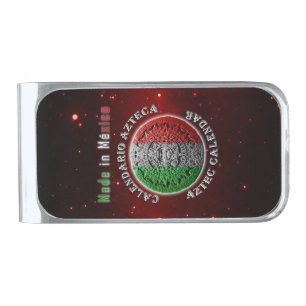 Aztec Calendar Disk Silver Finish Money Clip