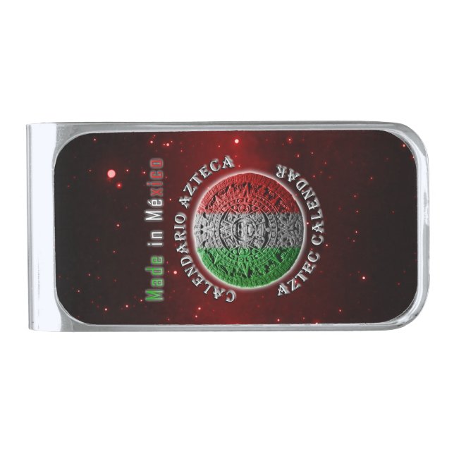 Aztec Calendar Disk  Silver Finish Money Clip (Front)