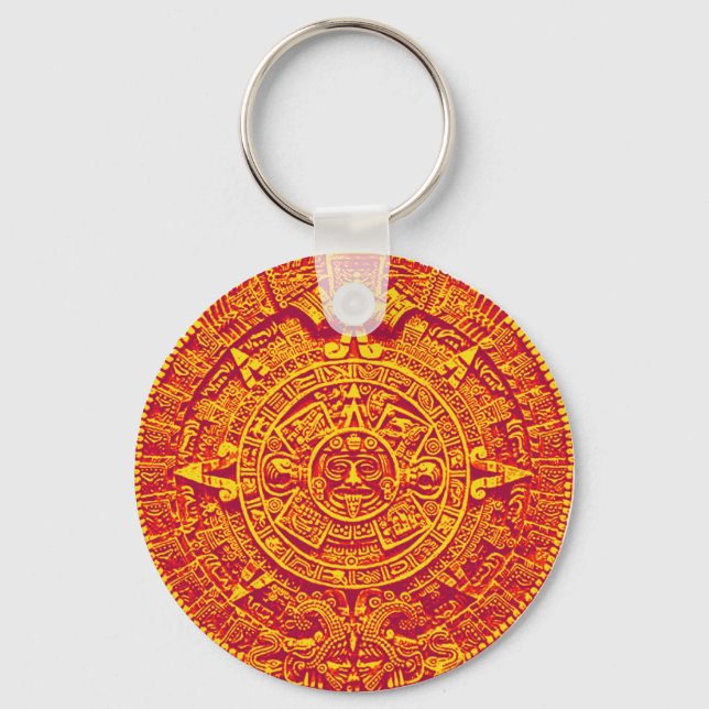 Aztec Calendar - gold Keychain (Front)