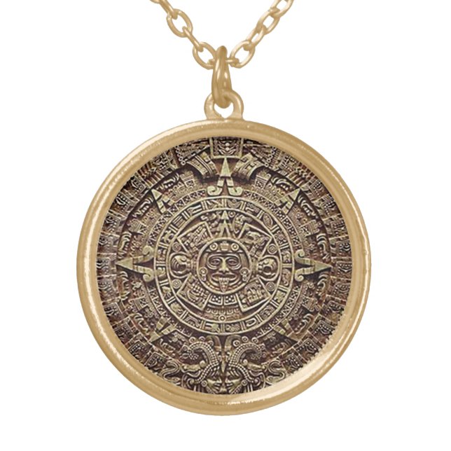 Aztec Calendar Gold Plated Necklace (Front)