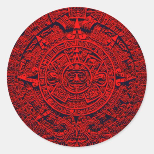 Aztec Calendar _ red Classic Round Sticker