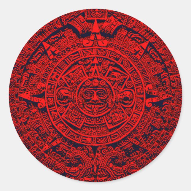 Aztec Calendar - red Classic Round Sticker (Front)