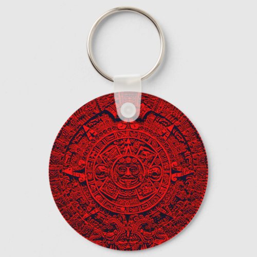 Aztec Calendar _ red Keychain