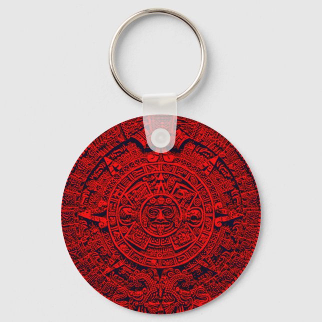 Aztec Calendar - red Keychain (Front)
