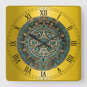 Aztec Calendar Square Wall Clock