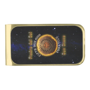 Aztec calendar stone gold finish money clip