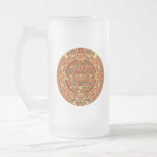 Aztec Calendar Stone or Sun Stone of Mexico Frosted Glass Beer Mug