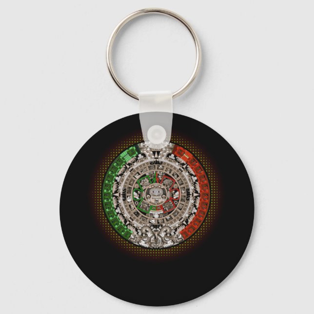 Aztec Calendar Sun Stone Mexican Art Carving Keychain (Front)