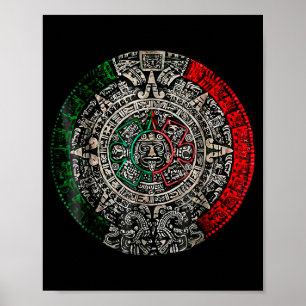 Aztec Calendar Sun Stone Mexican Art Carving Maya Poster