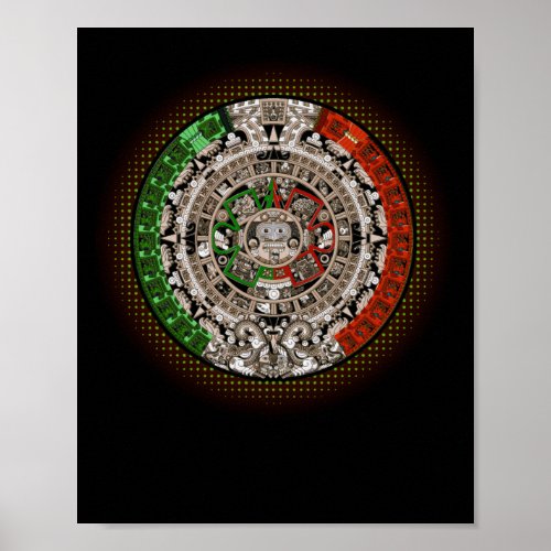 Aztec Calendar Sun Stone Mexican Art Carving Poster