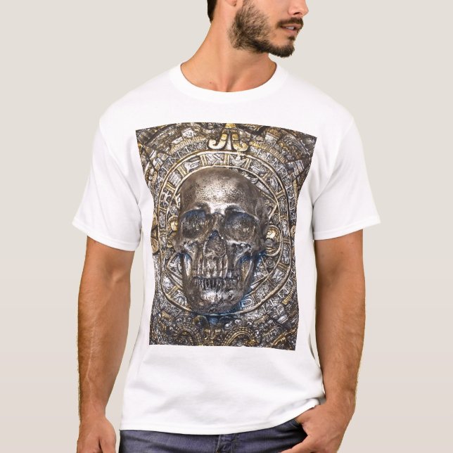 aztec calendar with skull t-shirt (Front)