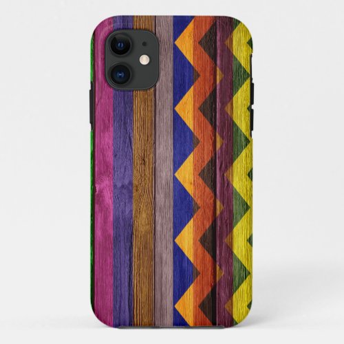 Aztec Chevron Stripe Modern Wooden iPhone 11 Case