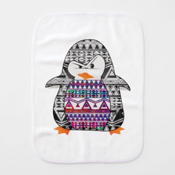 Aztec Chevron Tribal Cute Funny Penguin Burp Cloth by ChicPink at Zazzle