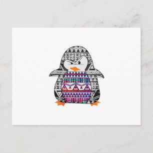 Aztec Chevron Tribal Cute Funny Penguin Postcard