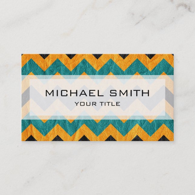 Aztec chevron zigzag pattern leather #10 business card (Front)