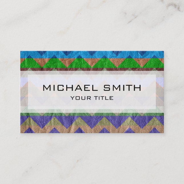 Aztec chevron zigzag pattern leather #18 business card (Front)