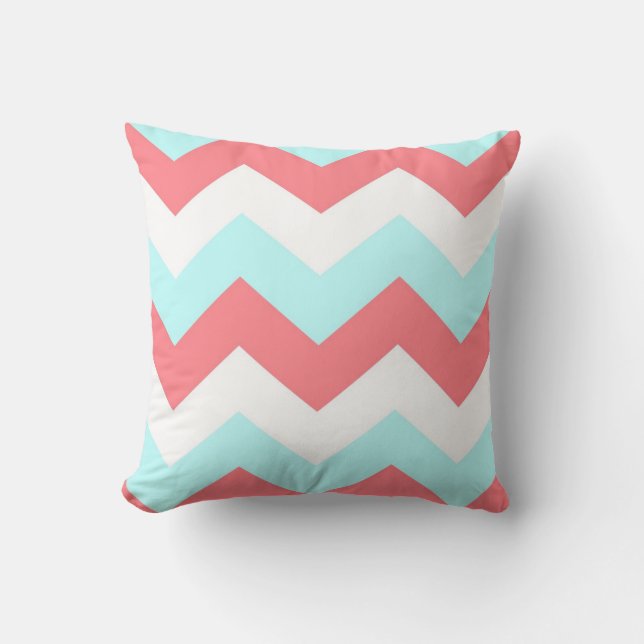 Aztec chevron zigzag pillow coral aqua white (Front)
